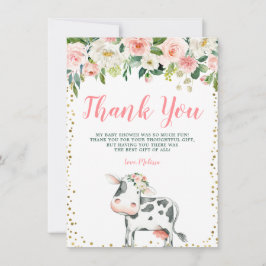 Rosa Guld Blommigt Cow Girl Baby Shower Tack Kort