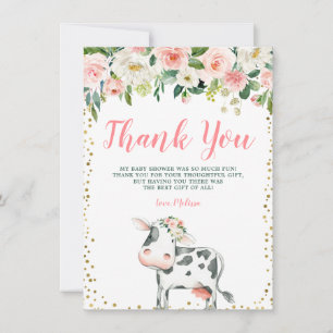 Rosa Guld Blommigt Cow Girl Baby Shower Tack Kort