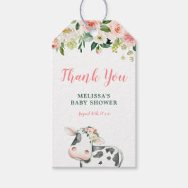 Rosa Guld Blommigt Cow Girl Baby Shower Tack Presentetikett