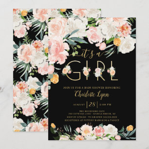 Rosa Guld Blommigt Det är en flicka babyskugga Inbjudningar