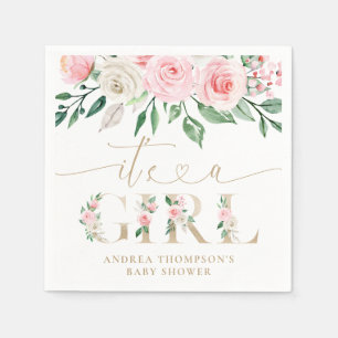 Rosa Guld Blommigt Det är en flicka babyskugga Pappersservett