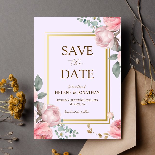  Rosa Guld Blommigt Elegant bröllop Spara Datumet (Blush Pink Gold Floral Elegant Wedding Save The Date)
