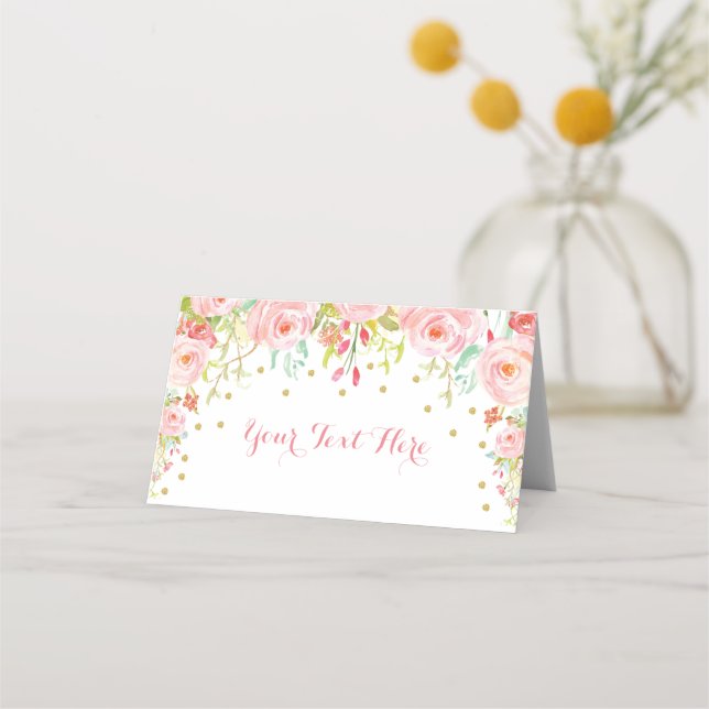 Rosa Guld Blommigt Elephant Baby Shower Birthday Placeringskort (Framsida)