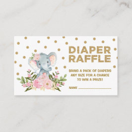 Rosa & Guld Blommigt Elephant Diaper Raffle Biljet Tilläggskort
