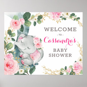 Rosa Guld Blommigt Elephant Eucalyptus Välkommen Poster