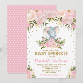  Rosa Guld Blommigt Elephant Girl Baby Sprinkle Inbjudningar
