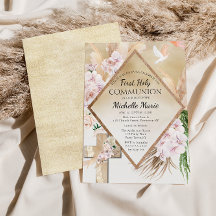 Rosa Guld Blommigt First Heliga Communion Girl