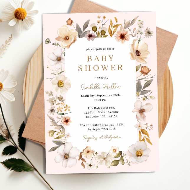  Rosa Guld Blommigt Flickor med inbjudan att visa  (Blush Pink Gold Floral Girl baby shower Invitation)