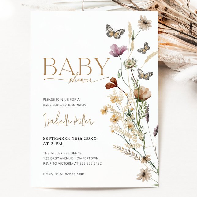  Rosa Guld Blommigt Flickor med inbjudan att visa  (Blush Pink Gold Floral Girl Baby Shower Invitation)