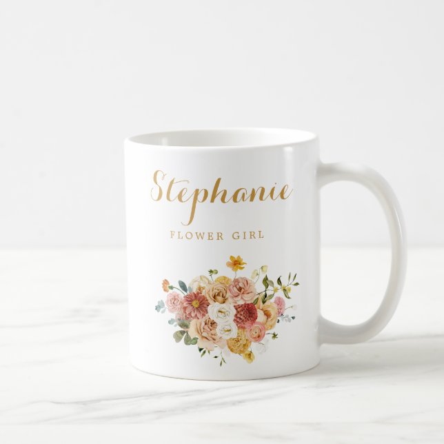 Rosa Guld Blommigt Flower Girl Personlig Kaffemugg (Höger)