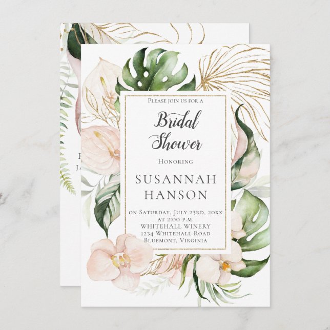  Rosa Guld Blommigt FrameTropical Möhippa Kort (Fram/baksida)