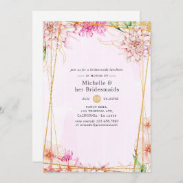 Rosa & Guld Blommigt Geometric Bridesmaids Luncheo Inbjudningar