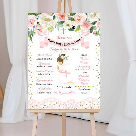 Rosa Guld Blommigt Girl First Communion Sign Poster