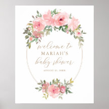 Rosa Guld Blommigt Greenery Baby Shower Välkomstsk