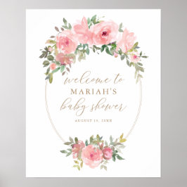 Rosa Guld Blommigt Greenery Baby Shower Välkomstsk Poster