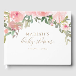 Rosa Guld Blommigt Greenery Girl Baby Shower Gästböcker