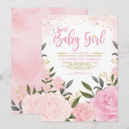  Rosa Guld Blommigt Greenery Girl Baby Shower Inbjudningar