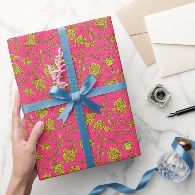 Rosa & Guld Blommigt Inpackningspapper Presentpapper (Gifting)
