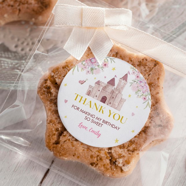 Rosa Guld Blommigt Krona Etiketter Stickers Birthd (Skapare uppladdad)