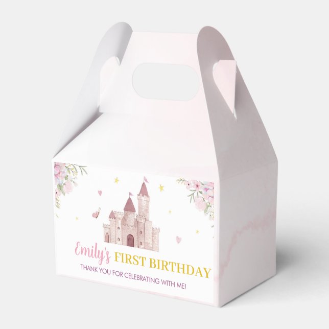 Rosa Guld Blommigt Krona Princess Birthday Favbox Presentaskar (Framsidan Sidan)