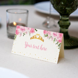 Rosa Guld Blommigt Krona Princess Birthday Placeringskort