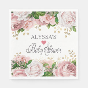 Rosa Guld Blommigt Little Girl Baby Shower Pappersservett