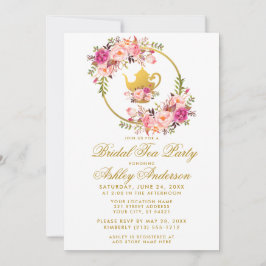 Rosa Guld Blommigt Möhippa Tea Party Inbjudan WG