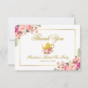 Rosa Guld Blommigt Möhippa Tea Party Tack Inbjudningar