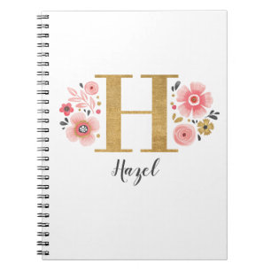 Rosa Guld Blommigt Monogram Brev H Anteckningsbok