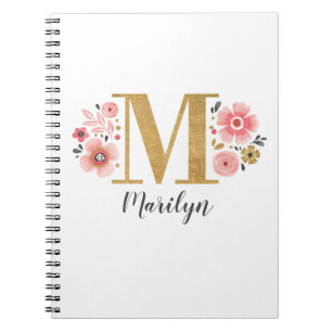 Rosa Guld Blommigt Monogram Brev N Anteckningsbok