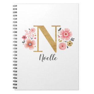 Rosa Guld Blommigt Monogram Brev N Anteckningsbok