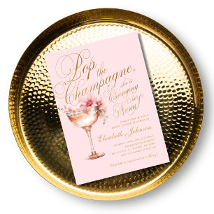 Rosa Guld Blommigt Pop Champagne-Möhippan Inbjudningar