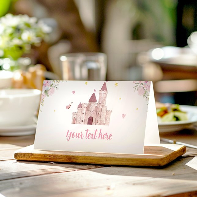 Rosa Guld Blommigt Princess Birthday Place Card Placeringskort (Skapare uppladdad)