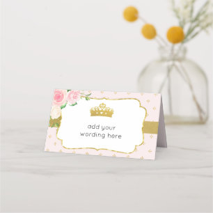 Rosa & Guld Blommigt Princess Krona Placeringskort