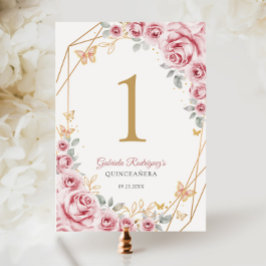 Rosa Guld Blommigt Quinceanera Bordsnummer