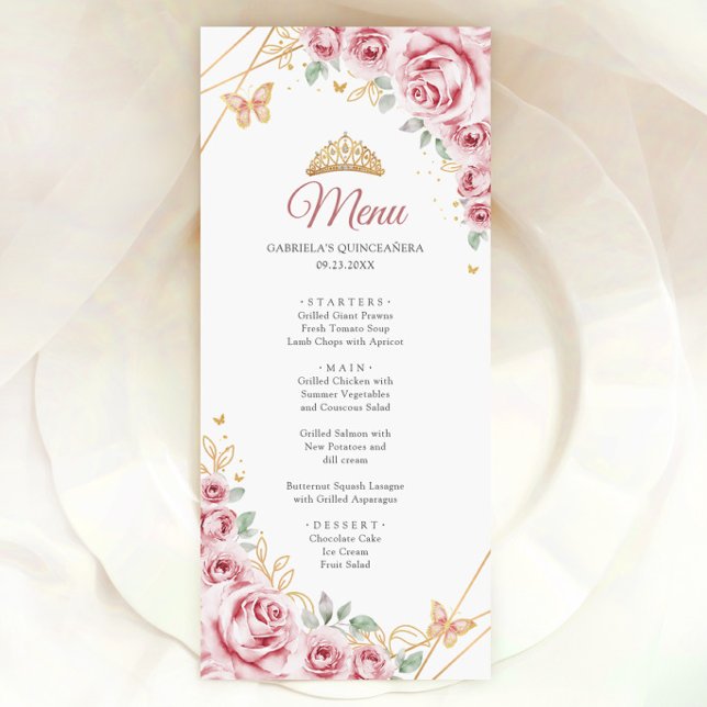 Rosa Guld Blommigt Quinceanera Meny (Skapare uppladdad)