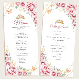 Rosa Guld Blommigt Quinceanera Program Menu