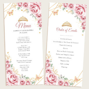 Rosa Guld Blommigt Quinceanera Program Menu