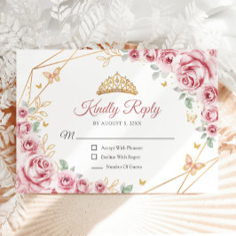 Rosa Guld Blommigt Quinceanera Reply OSA Kort