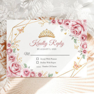 Rosa Guld Blommigt Quinceanera Reply OSA Kort
