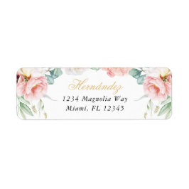 Rosa & Guld Blommigt Quinceañera Returadress Etikett