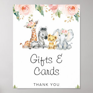 Rosa Guld Blommigt Safari Baby Shower Sign Sign Poster