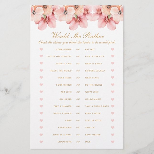 Rosa Guld Blommigt skulle hon hellre spela Flygblad (Framsidan)