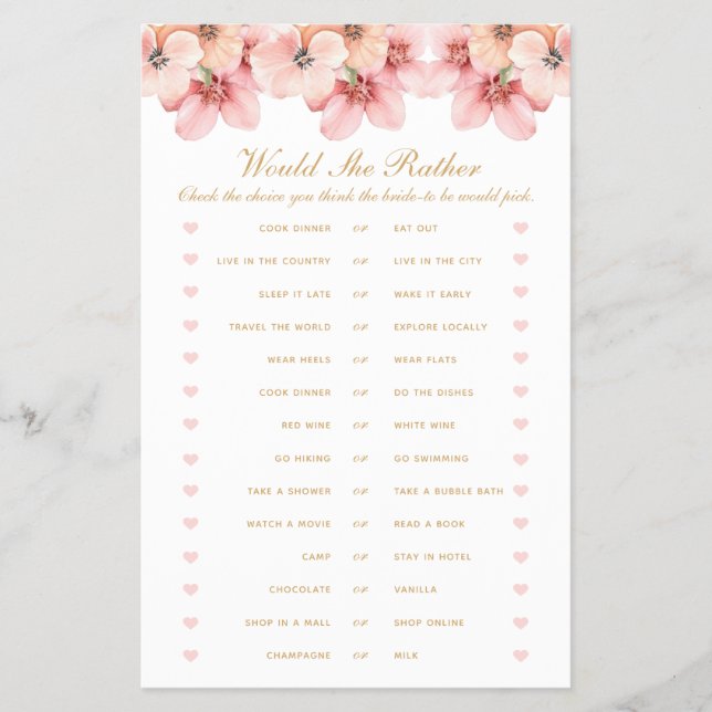 Rosa Guld Blommigt skulle hon hellre spela Flygblad (Framsidan)