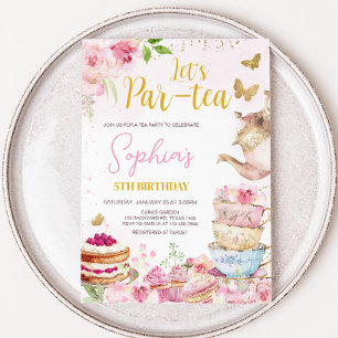 Rosa Guld Blommigt Tea Par-Tea Födelsedagsfest Inbjudningar