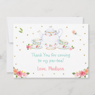Rosa Guld Blommigt Tea Party Birthday Tack Kort