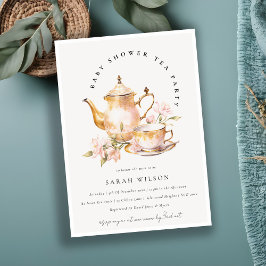Rosa Guld Blommigt Tea Set Baby Shower Tea Party Inbjudningar