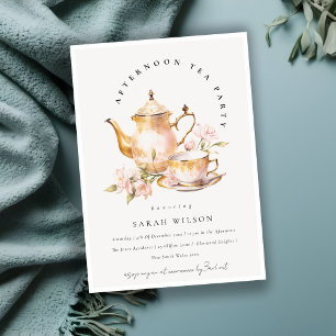 Rosa Guld Blommigt Tea Set eftermiddag Tea Party Inbjudningar