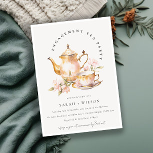 Rosa Guld Blommigt Tea Set Förlovning Tea Party Inbjudningar