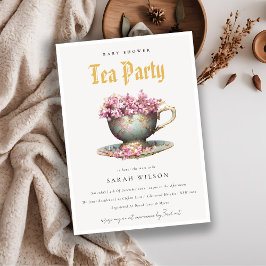 Rosa Guld Blommigt Tekopp Baby Shower Tea Party Inbjudningar